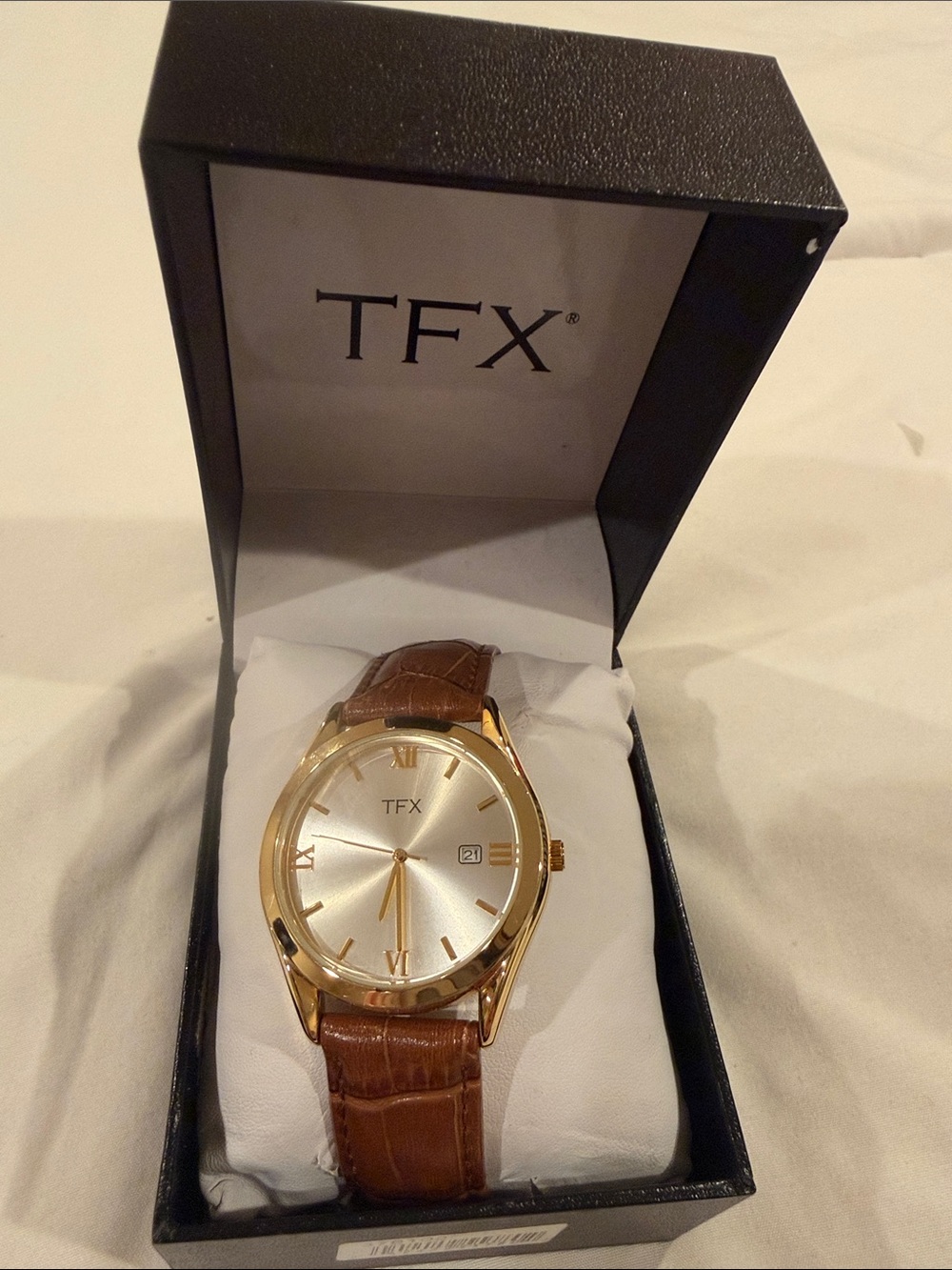 Men’s Gold Case Watch with Brown Leather Strap